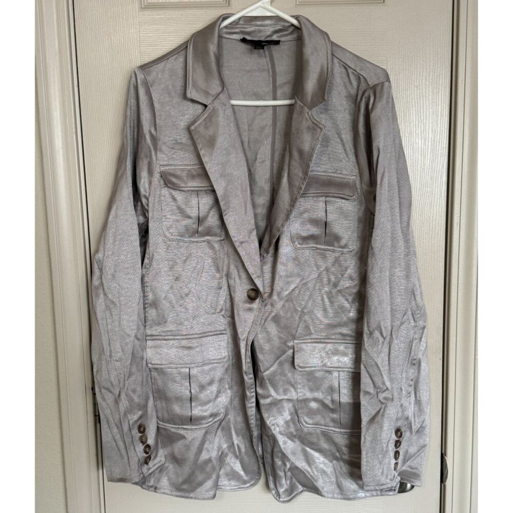 Current Air Los Angeles Metallic Utility Blazer Silver Champagne Safari Jacket L